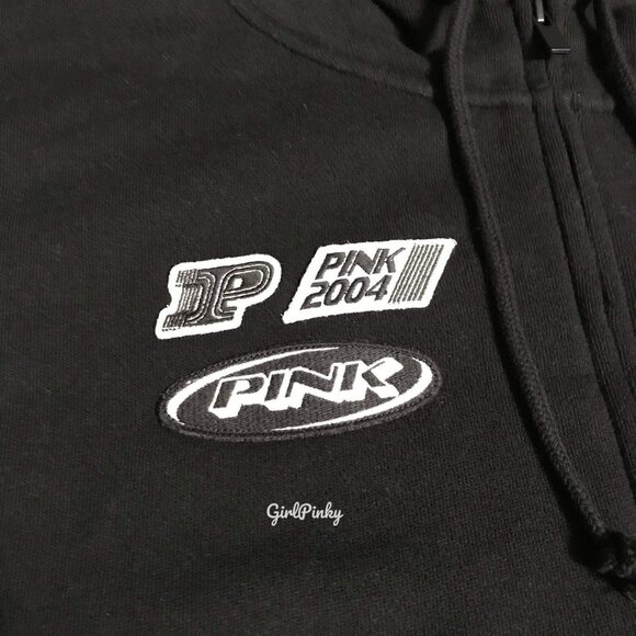 victoria secret PINK RACING sweatpants OUTFIT & FULL ZIP IN BLACK SIZE SMALL - Picture 5 of 12